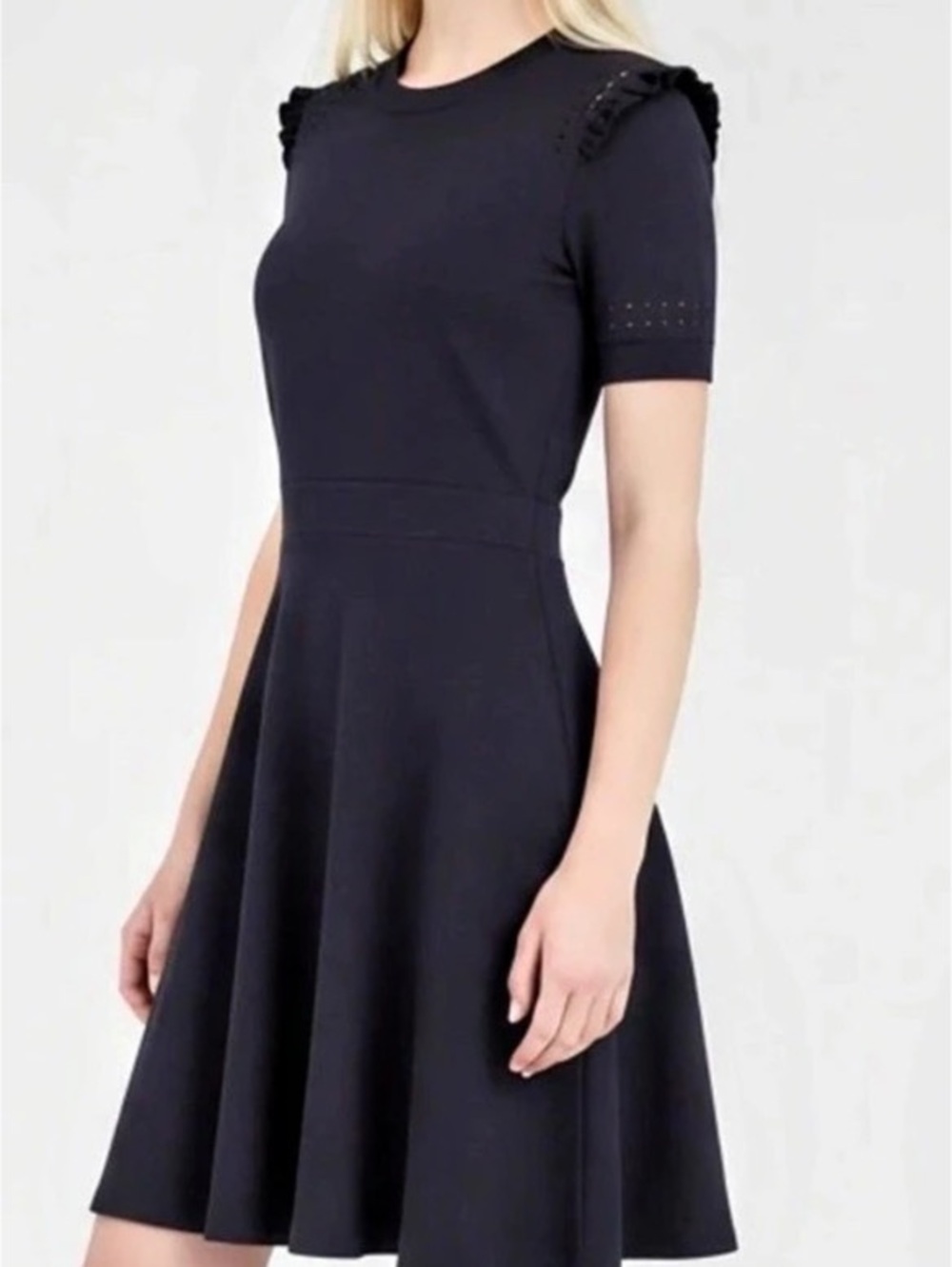 Kate Spade Womens Ruffle Cotton Cashmere Sweater Dress in Navy Size XL $398